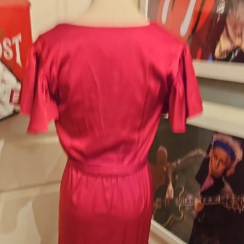 Nicole Miller Red Wrap-Front Maxi Dress with Ruffled Skirt - Picture 6 of 10